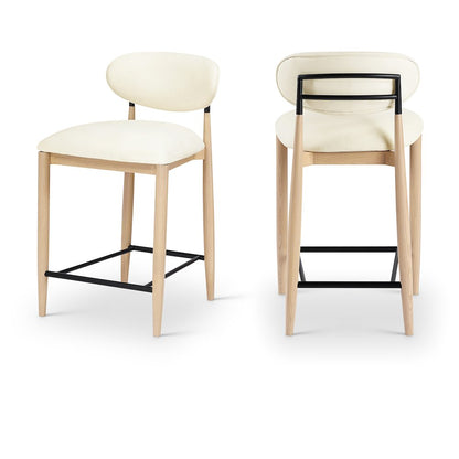 Riccio Cream Vegan Leather Upholstered Stool
