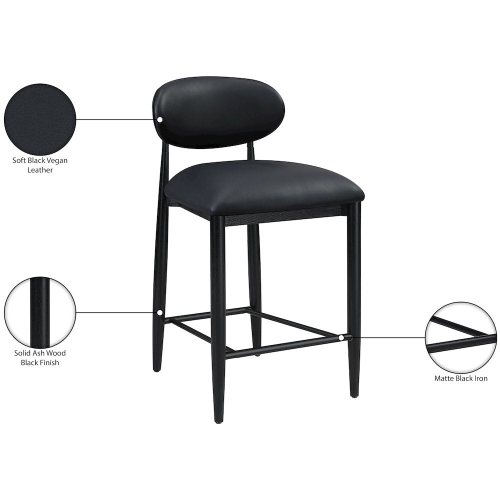Riccio Black Vegan Leather Upholstered Stool