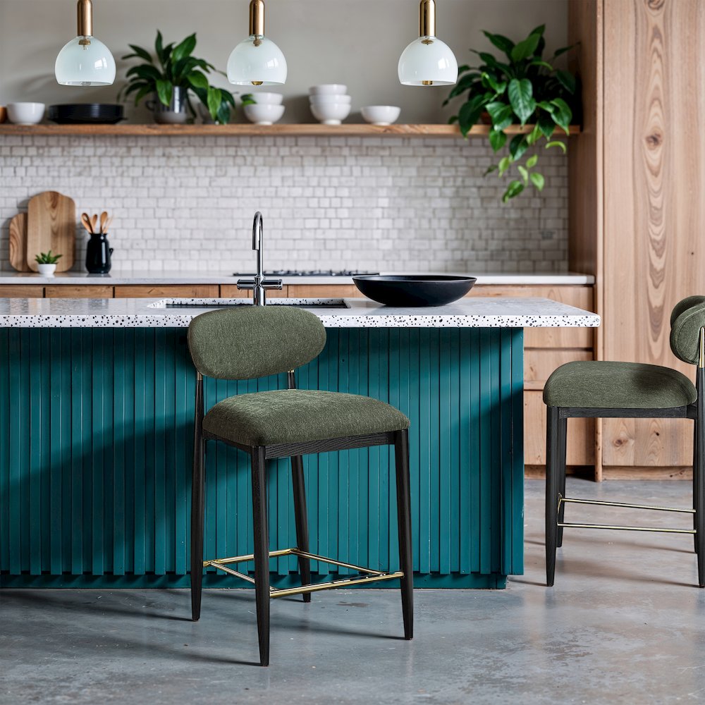 Riccio Olive Performance Fabric Upholstered Stool