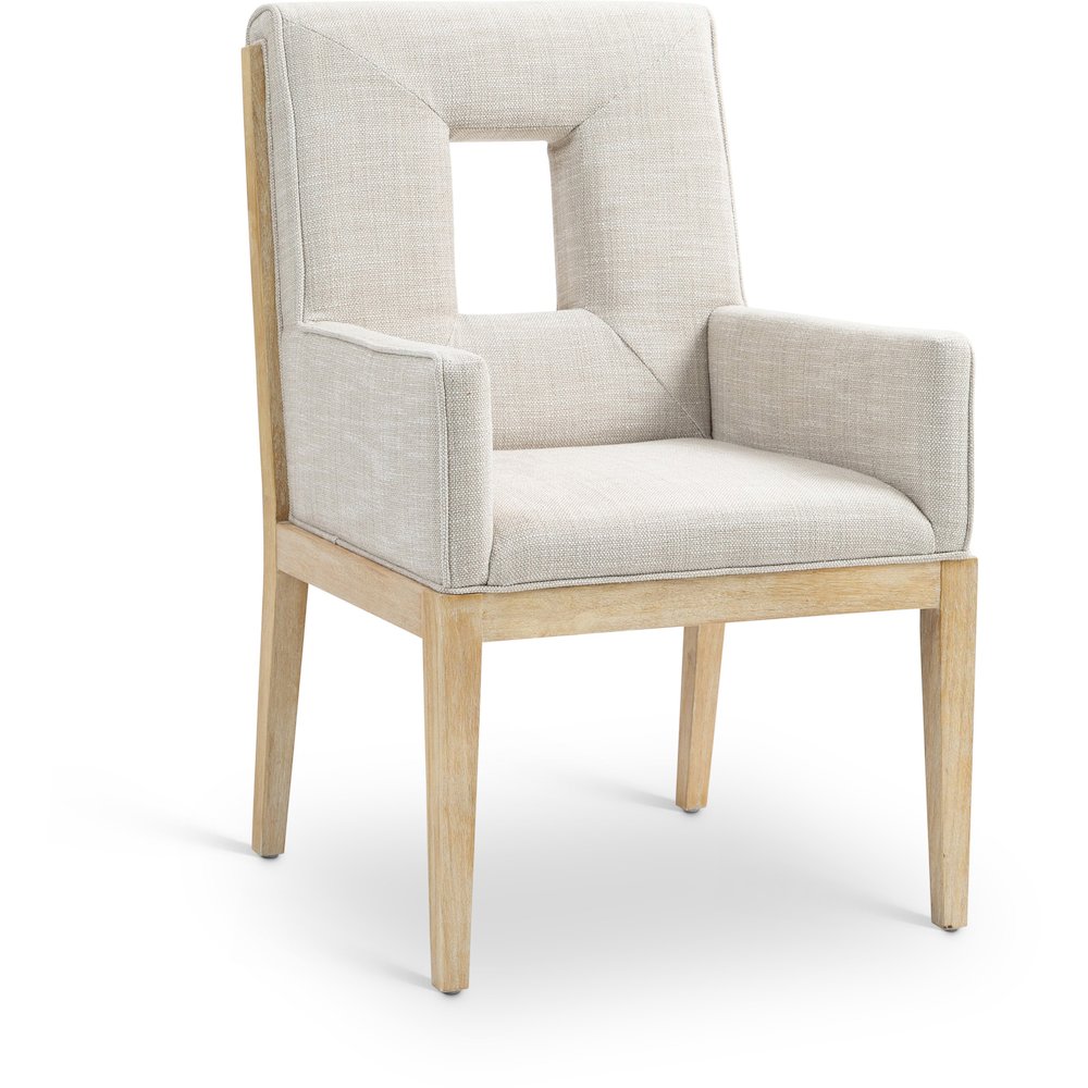 Gwendolyn Cream Linen Textured Fabric Dining Arm Chair
