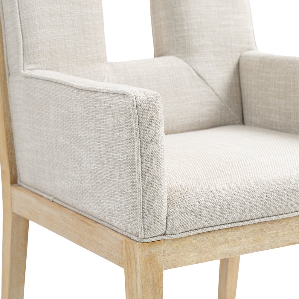 Gwendolyn Cream Linen Textured Fabric Dining Arm Chair