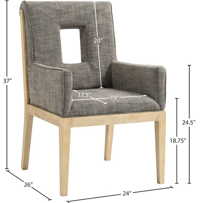 Gwendolyn Grey Linen Textured Fabric Dining Arm Chair