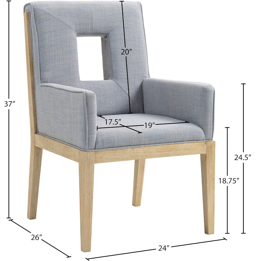 Gwendolyn Light Blue Linen Textured Fabric Dining Arm Chair