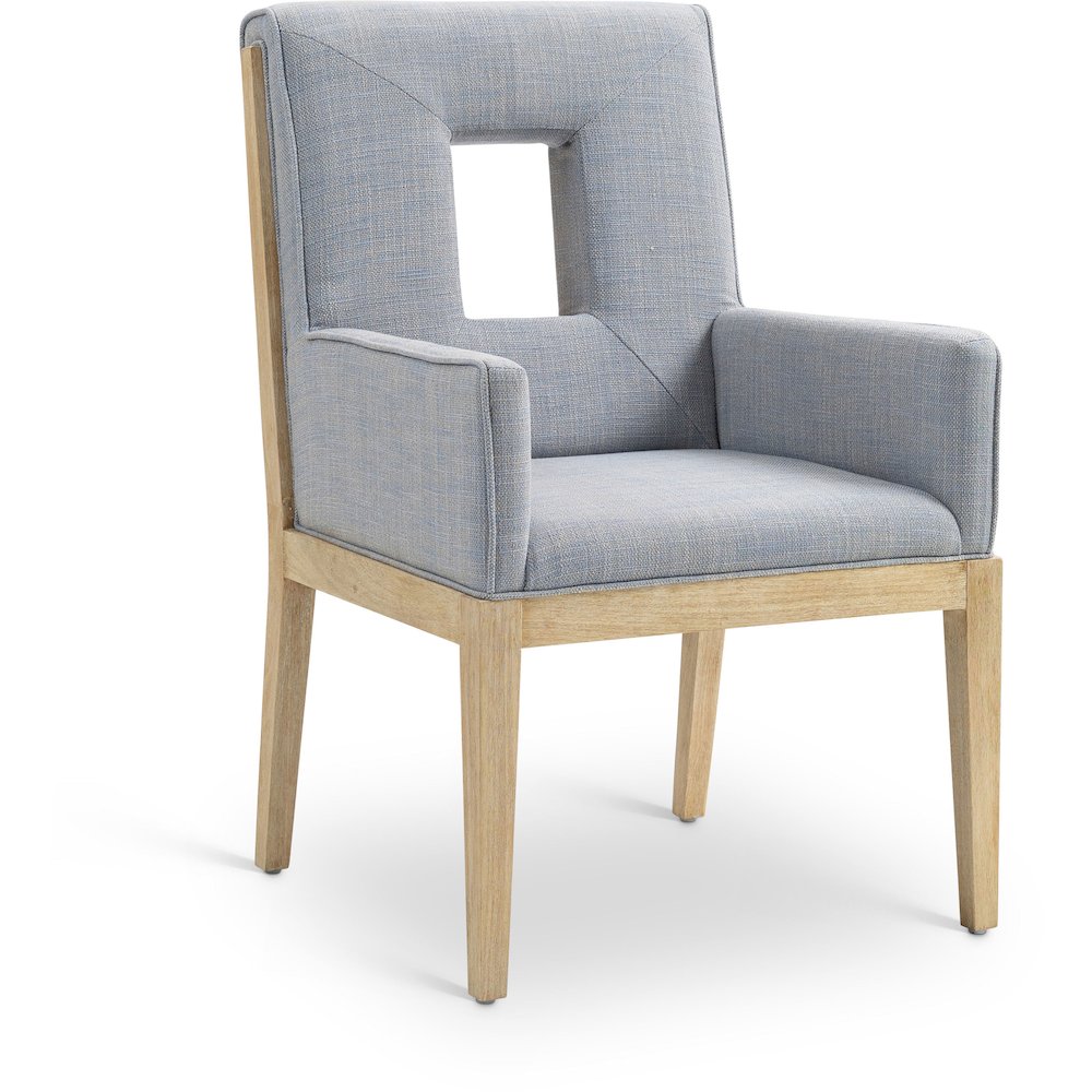 Gwendolyn Light Blue Linen Textured Fabric Dining Arm Chair