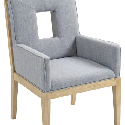 Gwendolyn Light Blue Linen Textured Fabric Dining Arm Chair