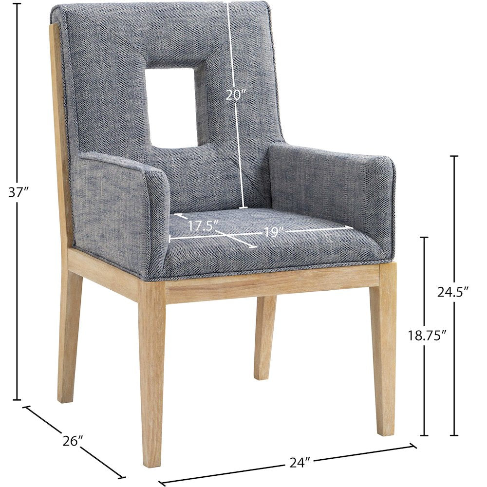 Gwendolyn Navy Linen Textured Fabric Dining Arm Chair