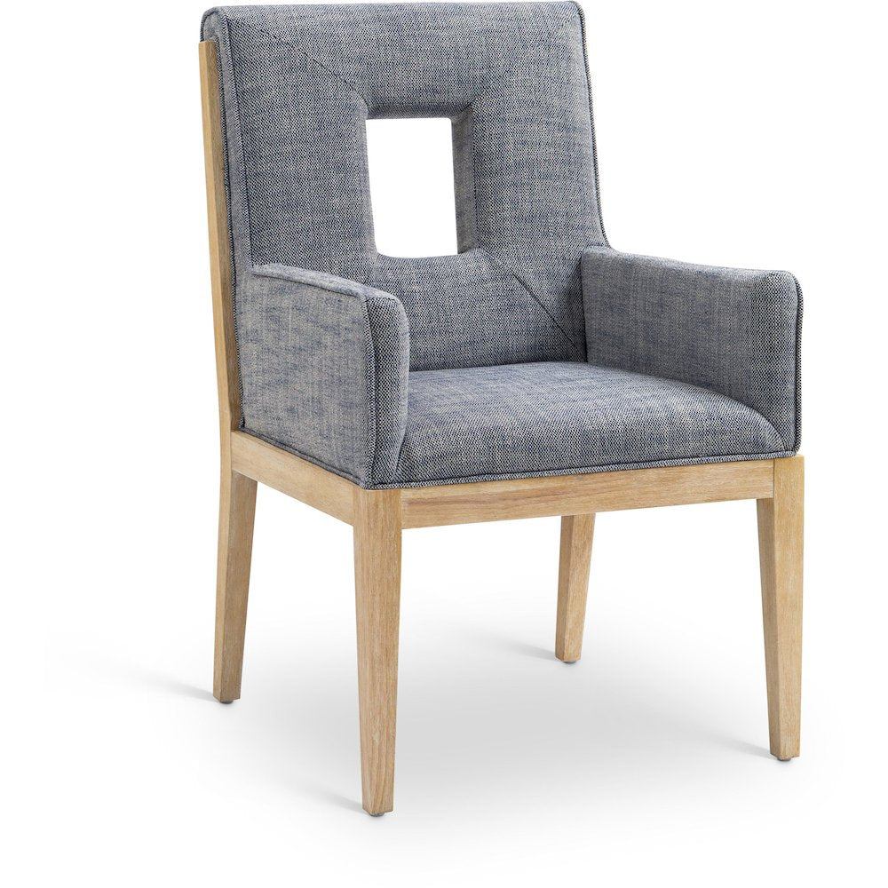 Gwendolyn Navy Linen Textured Fabric Dining Arm Chair
