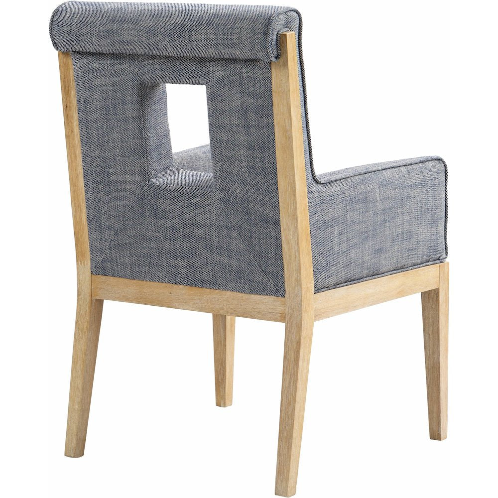 Gwendolyn Navy Linen Textured Fabric Dining Arm Chair