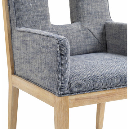 Gwendolyn Navy Linen Textured Fabric Dining Arm Chair