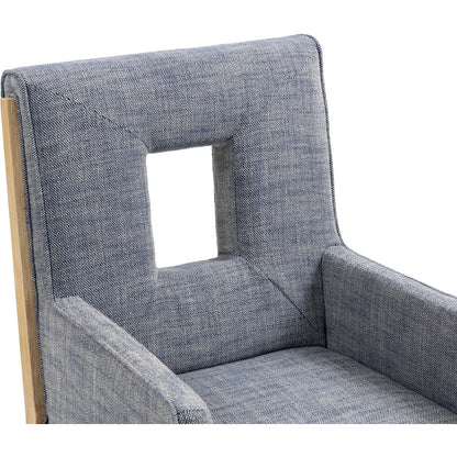 Gwendolyn Navy Linen Textured Fabric Dining Arm Chair