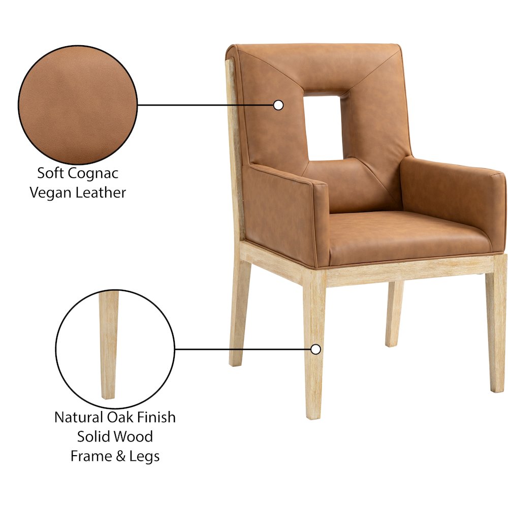 Gwendolyn Cognac Vegan Leather Dining Arm Chair
