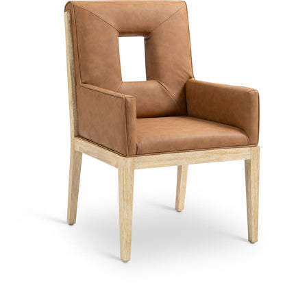 Gwendolyn Cognac Vegan Leather Dining Arm Chair