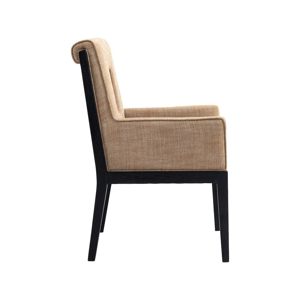Gwendolyn Cognac Linen Textured Fabric Dining Arm Chair