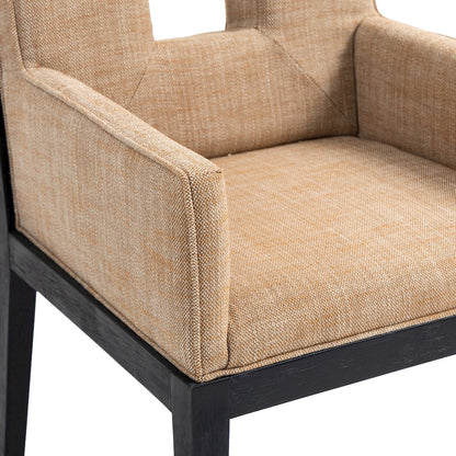 Gwendolyn Cognac Linen Textured Fabric Dining Arm Chair
