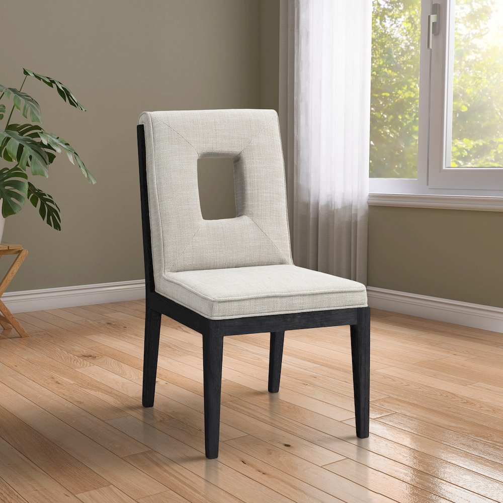 Gwendolyn Cream Linen Textured Fabric Dining Side Chair, Set of 2