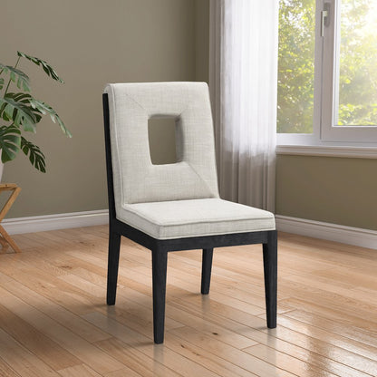 Gwendolyn Cream Linen Textured Fabric Dining Side Chair, Set of 2