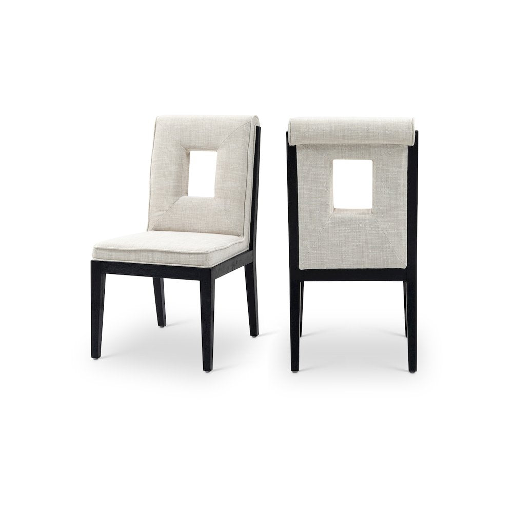 Gwendolyn Cream Linen Textured Fabric Dining Side Chair, Set of 2