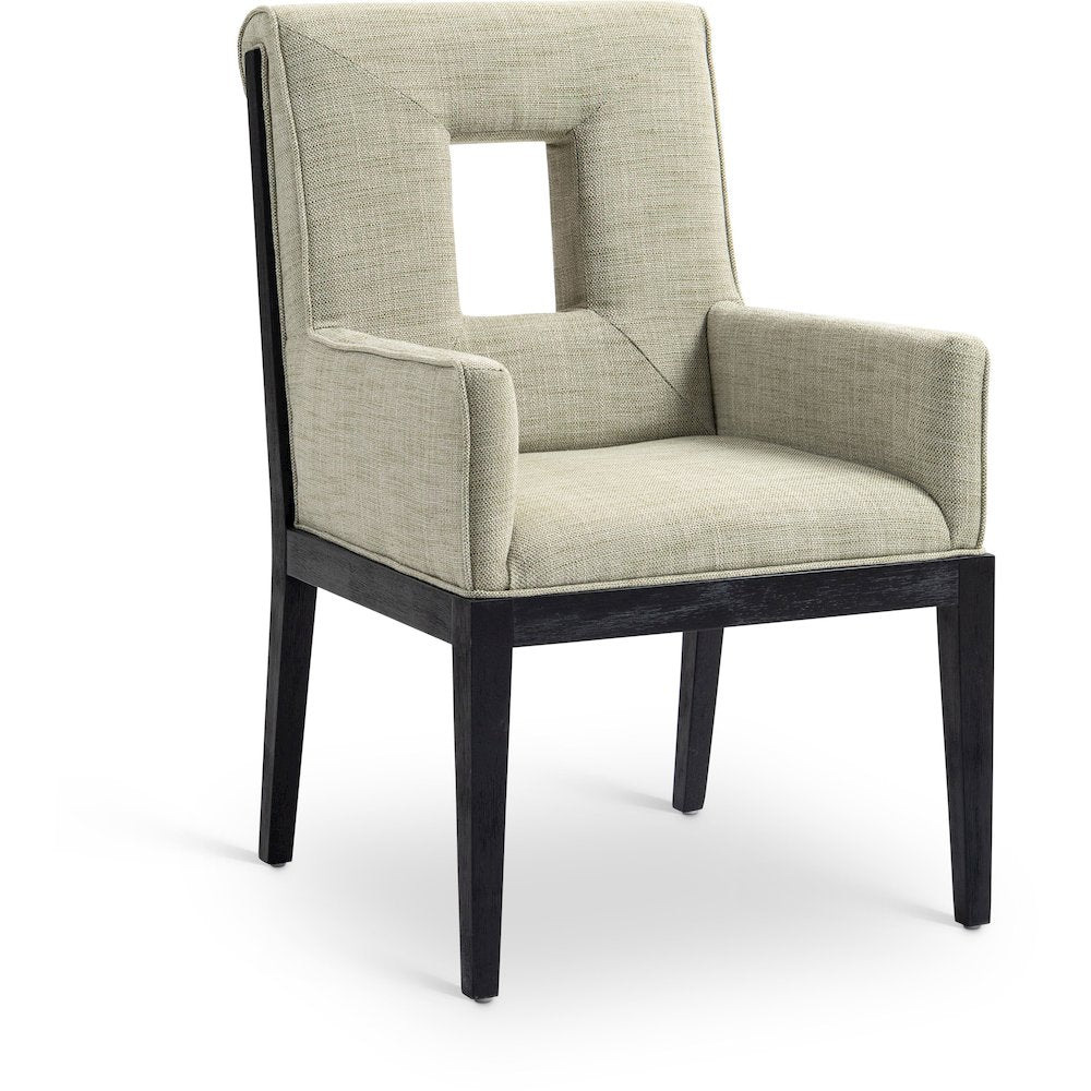 Gwendolyn Green Linen Textured Fabric Dining Arm Chair