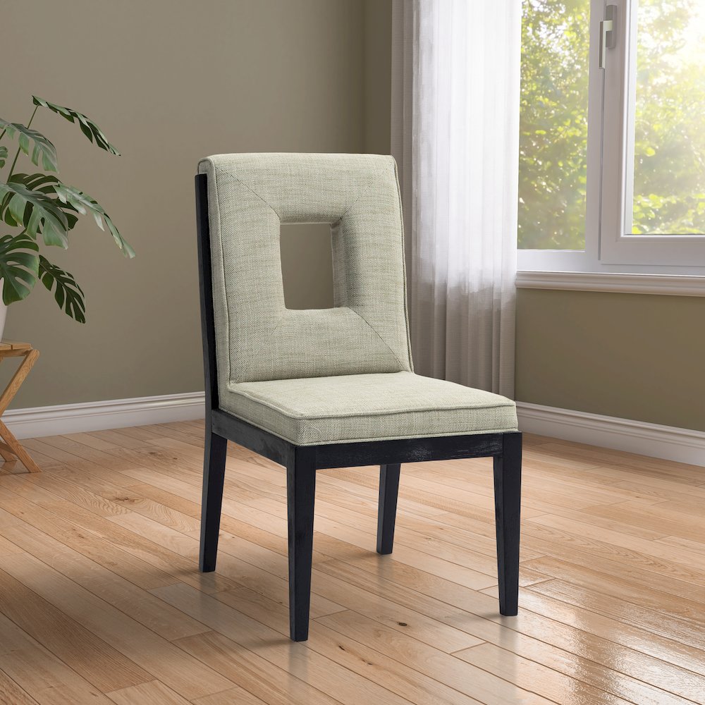Gwendolyn Green Linen Textured Fabric Dining Side Chair, Set of 2