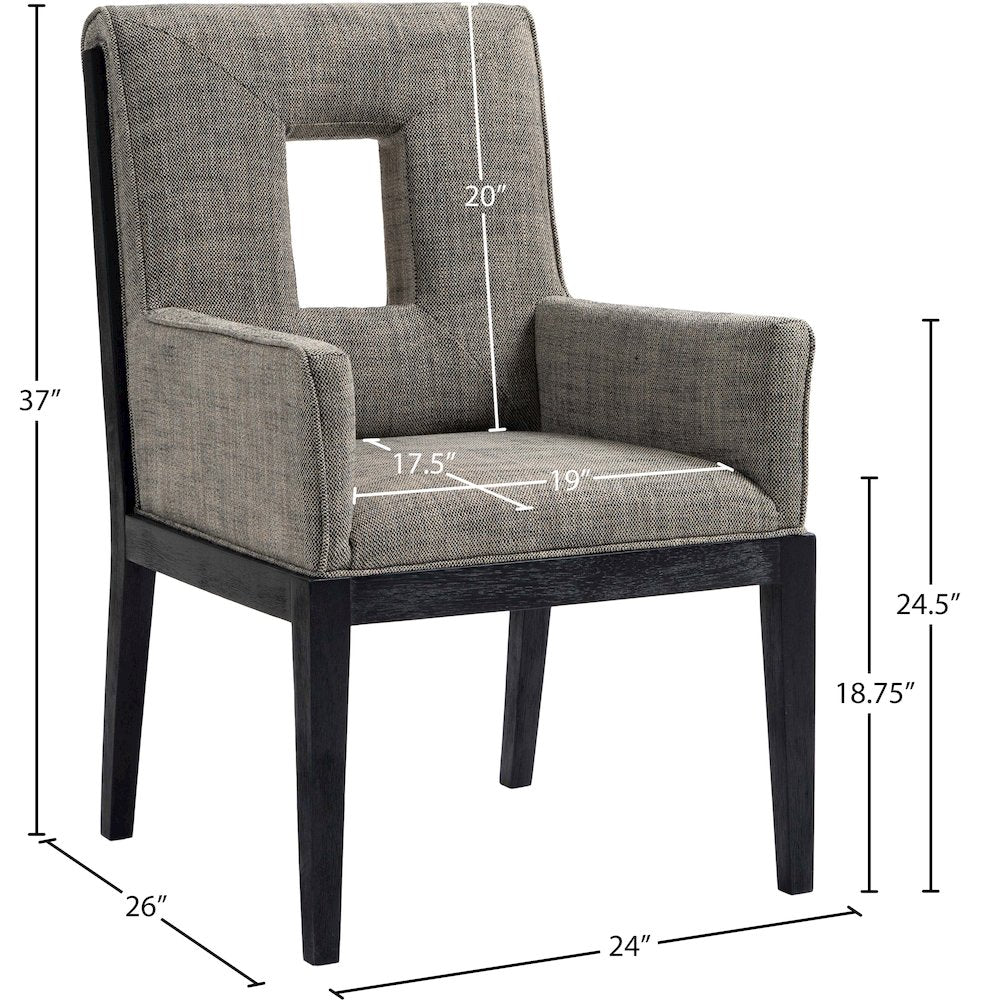 Gwendolyn Grey Linen Textured Fabric Dining Arm Chair