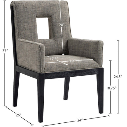 Gwendolyn Grey Linen Textured Fabric Dining Arm Chair
