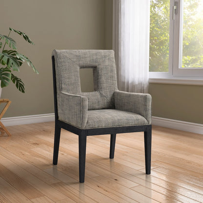 Gwendolyn Grey Linen Textured Fabric Dining Arm Chair