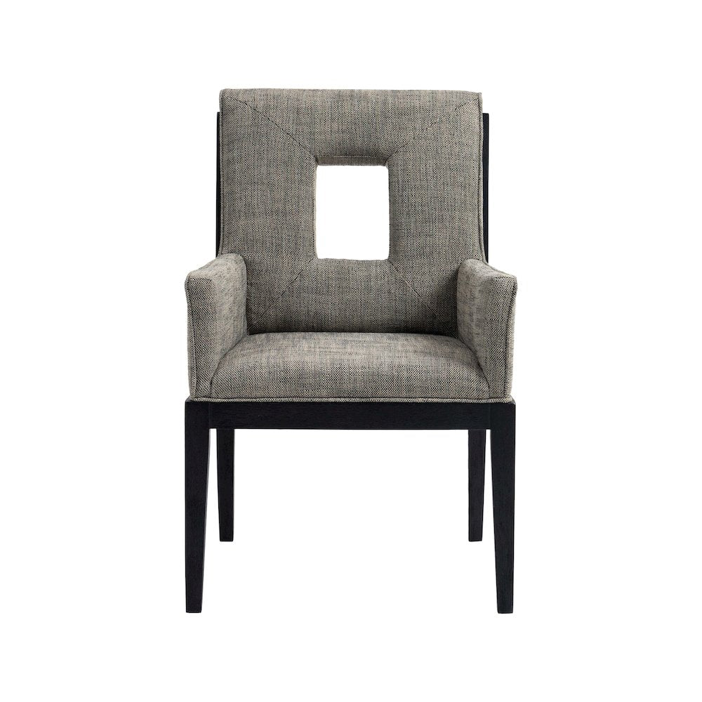 Gwendolyn Grey Linen Textured Fabric Dining Arm Chair