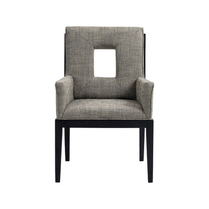 Gwendolyn Grey Linen Textured Fabric Dining Arm Chair