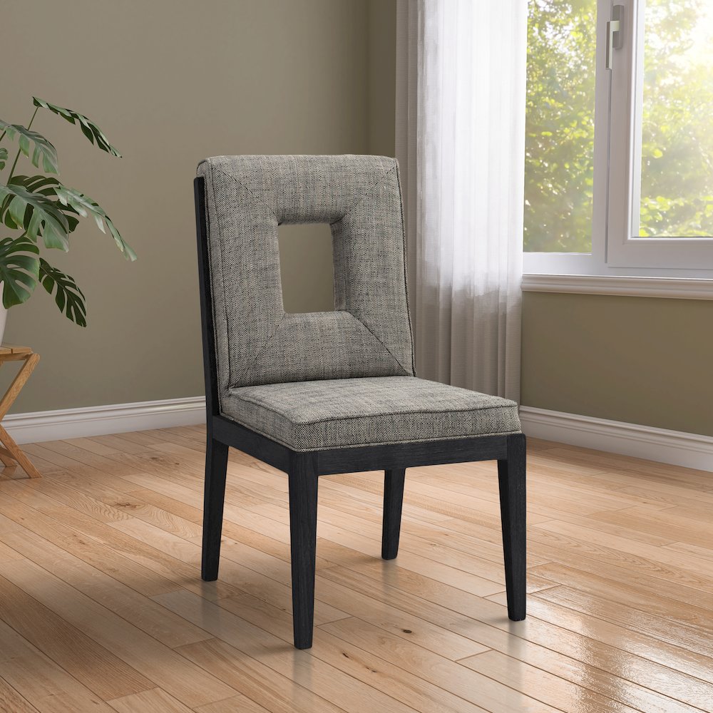 Gwendolyn Grey Linen Textured Fabric Dining Side Chair, Set of 2