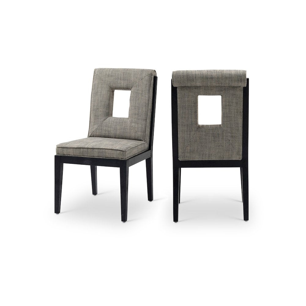 Gwendolyn Grey Linen Textured Fabric Dining Side Chair, Set of 2