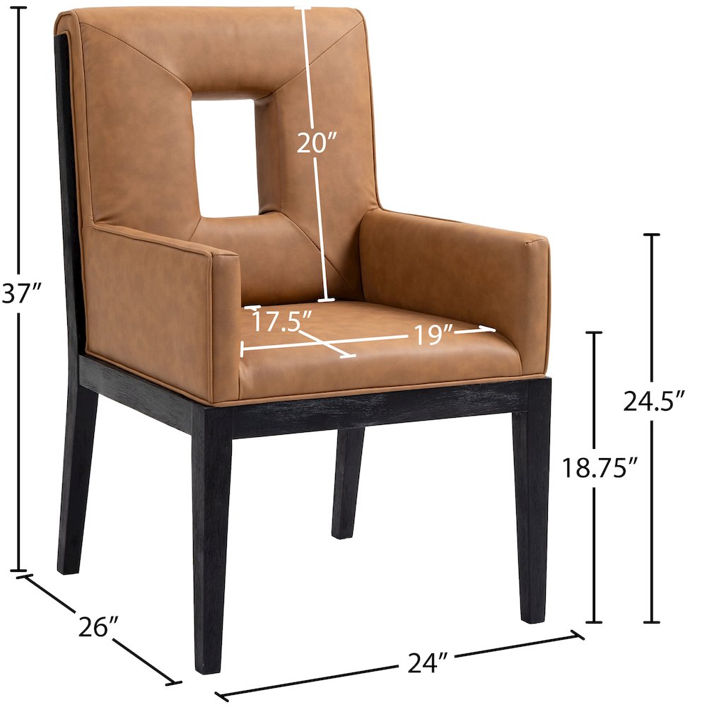 Gwendolyn Cognac Vegan Leather Dining Arm Chair