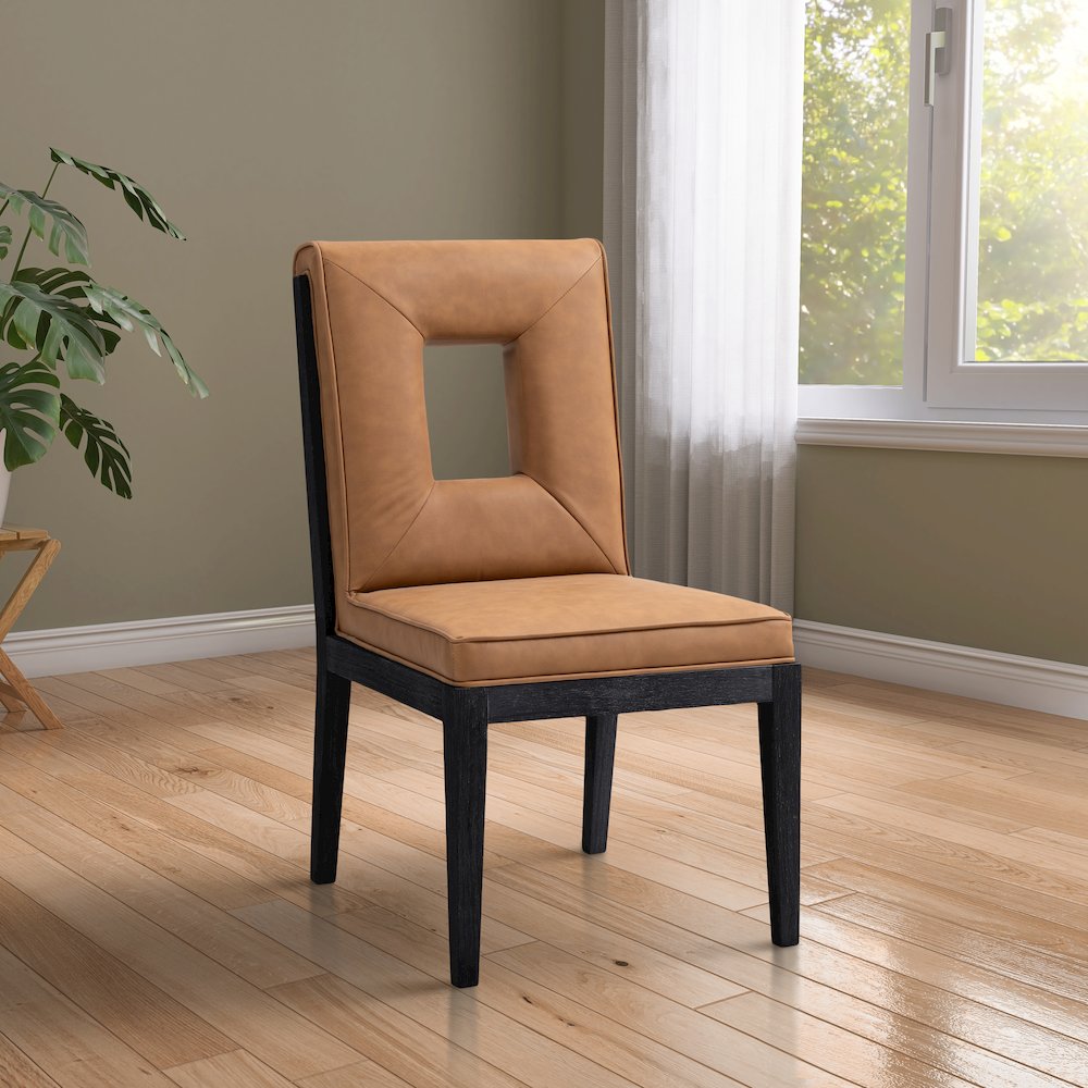 Gwendolyn Cognac Vegan Leather Dining Side Chair, Set of 2