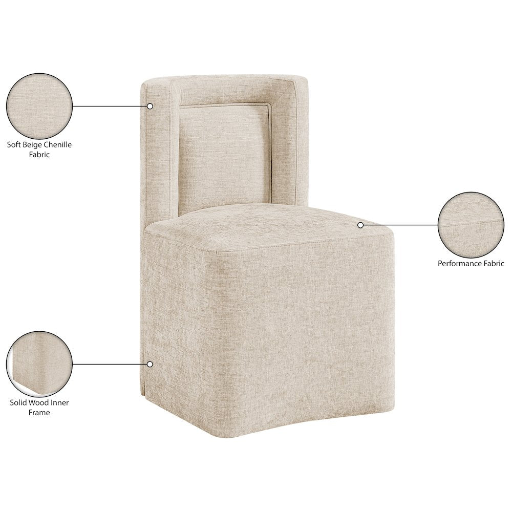 Duvina Beige Chenille Performance Fabric Upholstered Dining Chair