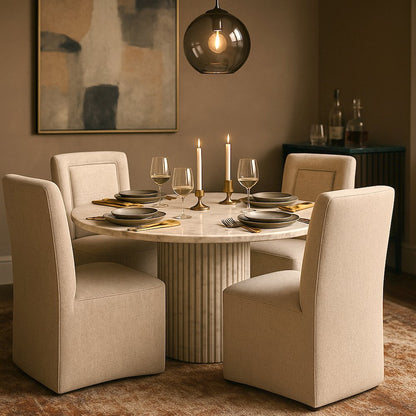 Duvina Beige Chenille Performance Fabric Upholstered Dining Chair