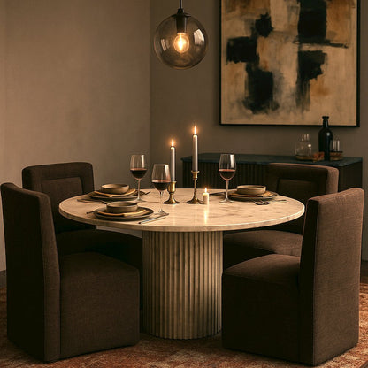 Duvina Brown Chenille Performance Fabric Upholstered Dining Chair