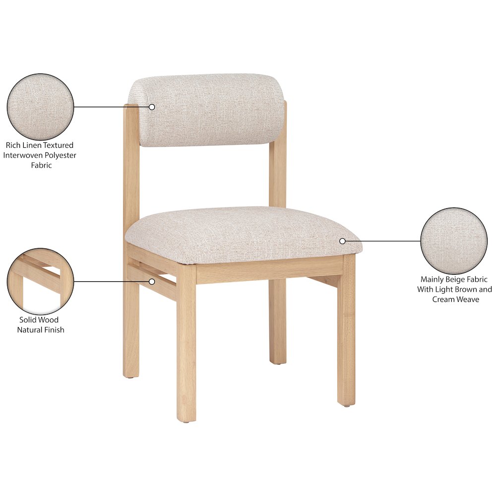 Roundhill Beige Linen Textured Fabric Upholstered Dining Chair, Set of 2