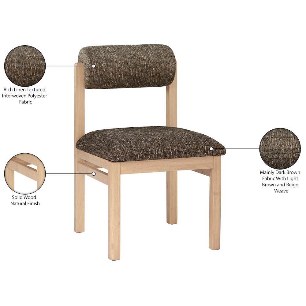 Roundhill Brown Linen Textured Fabric Upholstered Dining Chair, Set of 2