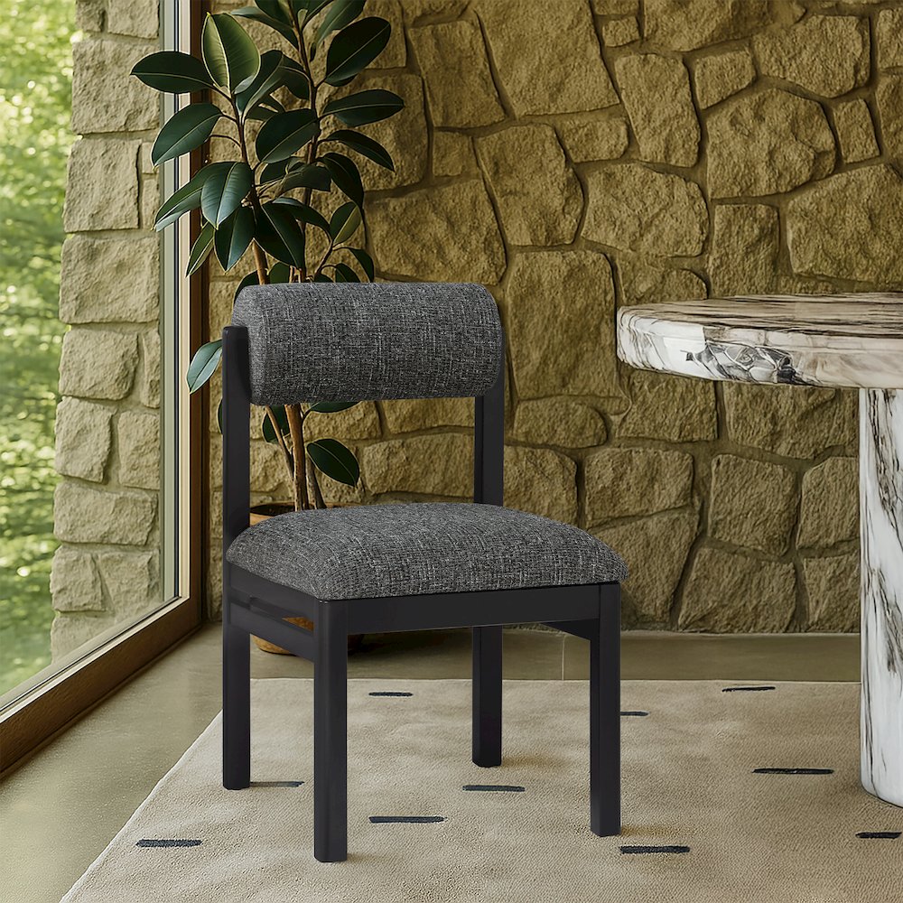 Roundhill Black Linen Textured Fabric Upholstered Dining Chair, Set of 2