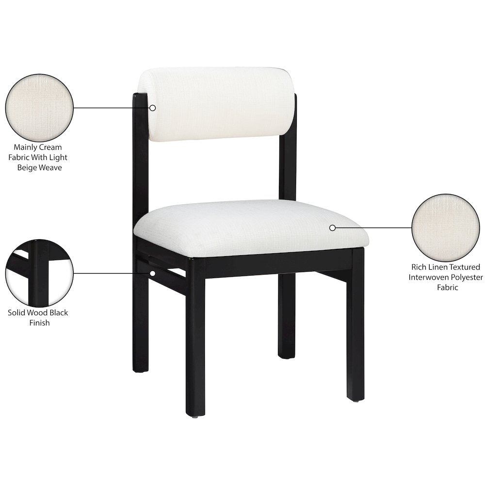 Roundhill Cream Linen Textured Fabric Upholstered Dining Chair, Set of 2