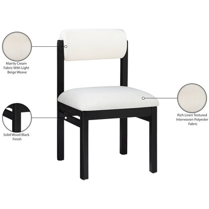 Roundhill Cream Linen Textured Fabric Upholstered Dining Chair, Set of 2