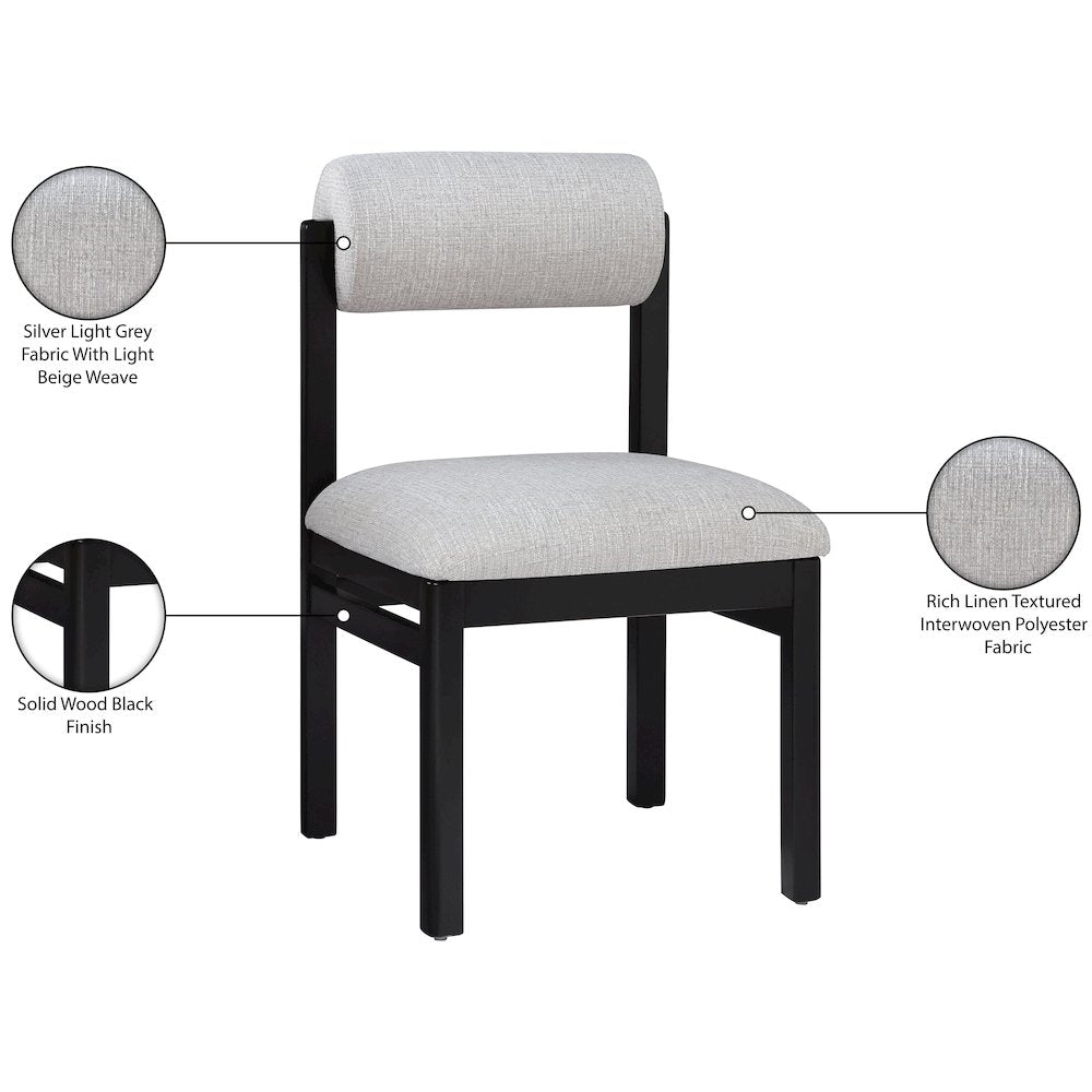 Roundhill Grey Linen Textured Fabric Upholstered Dining Chair, Set of 2