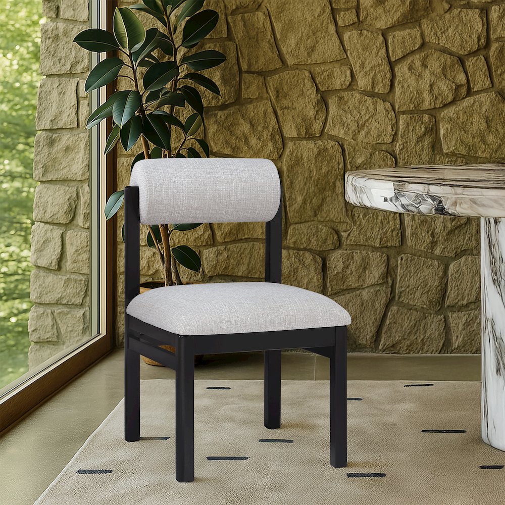 Roundhill Grey Linen Textured Fabric Upholstered Dining Chair, Set of 2