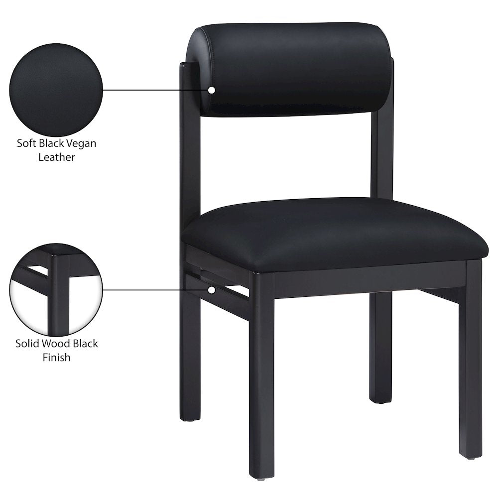 Roundhill Black Vegan Leather Upholstered Dining Chair, Set of 2