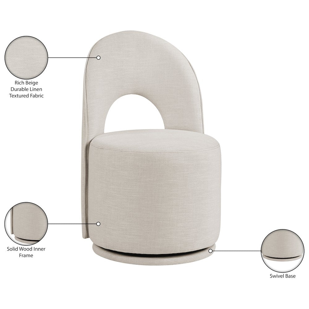 Beige Linen Textured Performance Fabric Upholstered Dining Chair, Set of 2