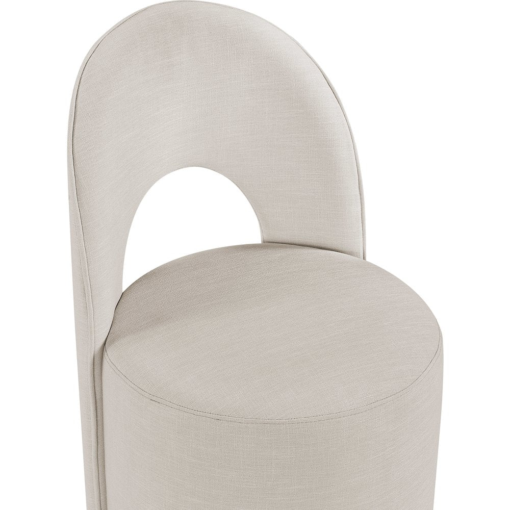 Beige Linen Textured Performance Fabric Upholstered Dining Chair, Set of 2