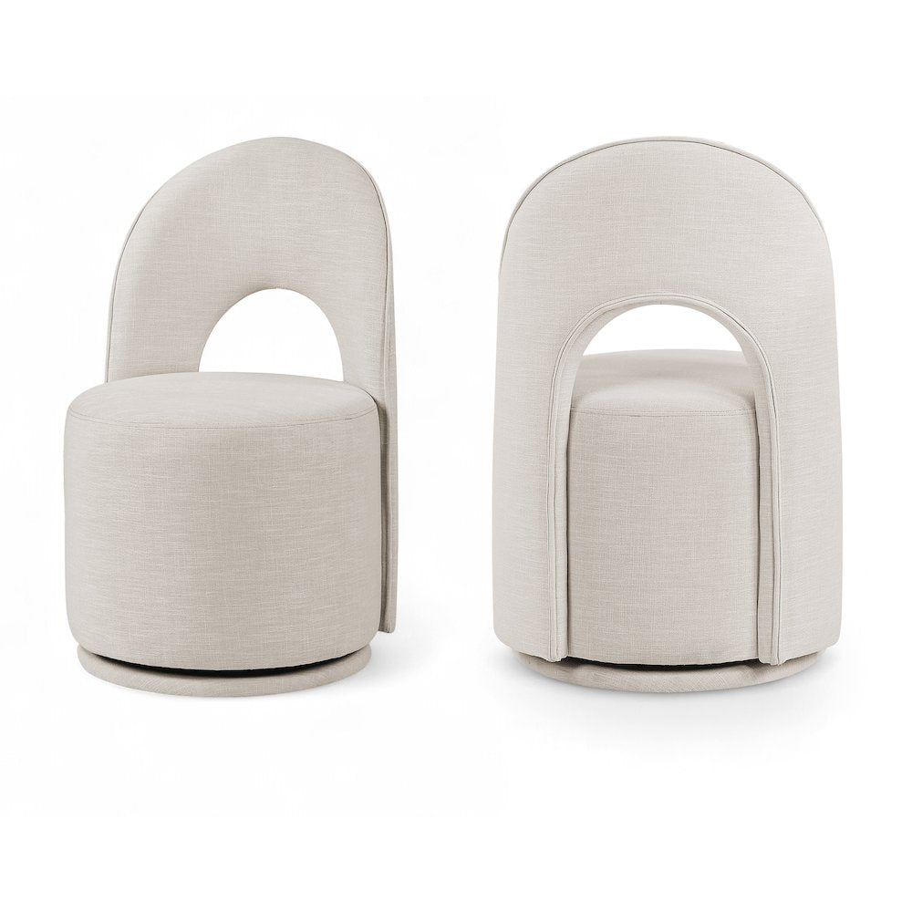 Beige Linen Textured Performance Fabric Upholstered Dining Chair, Set of 2
