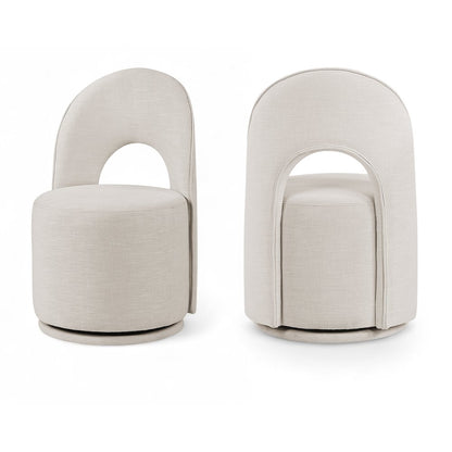 Beige Linen Textured Performance Fabric Upholstered Dining Chair, Set of 2