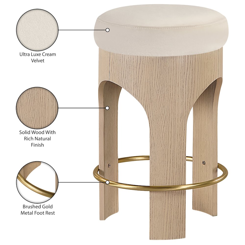 Bocceli Cream Velvet Upholstered Counter Stool