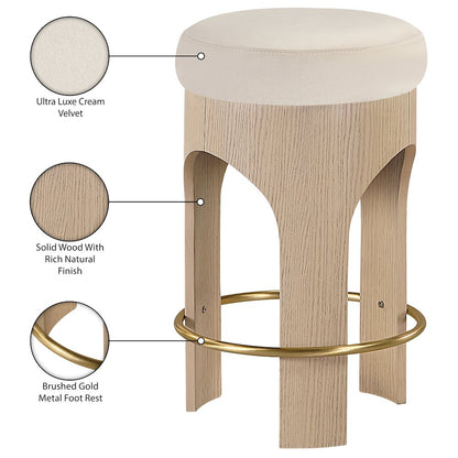 Bocceli Cream Velvet Upholstered Counter Stool
