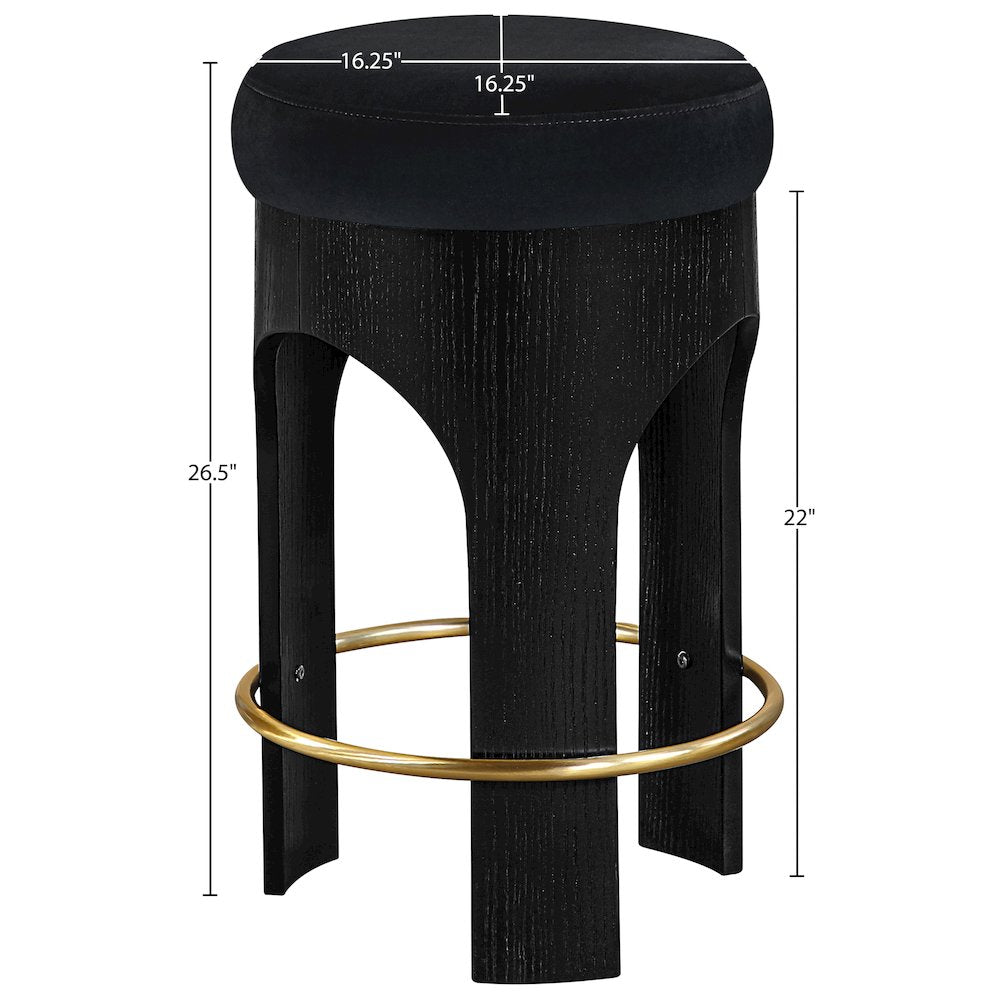 Bocceli Black Velvet Upholstered Counter Stool